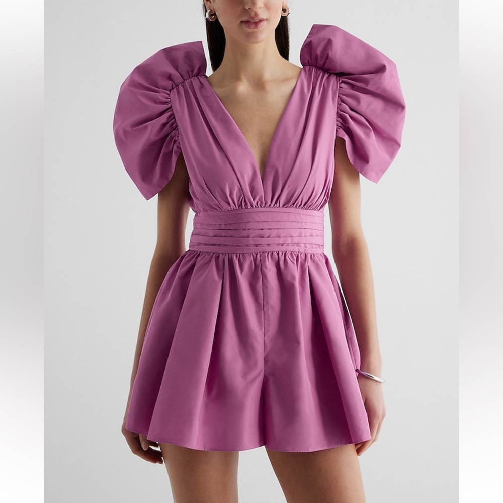 Puff Sleeve Pleated Romper